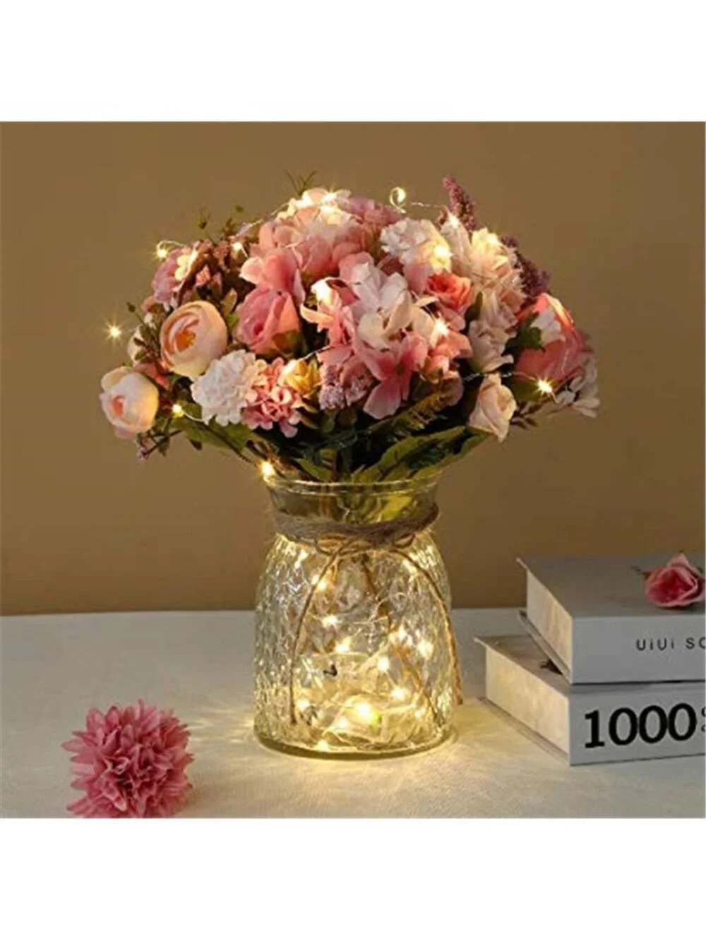 LED Rose Flower Arrangement Glass Vase Lighted Floral Centerpiece Home Decor